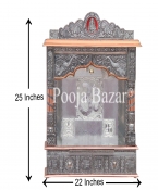Home Pooja Wooden Mandir with Copper Oxidized Plated Puja Temple-22-Open